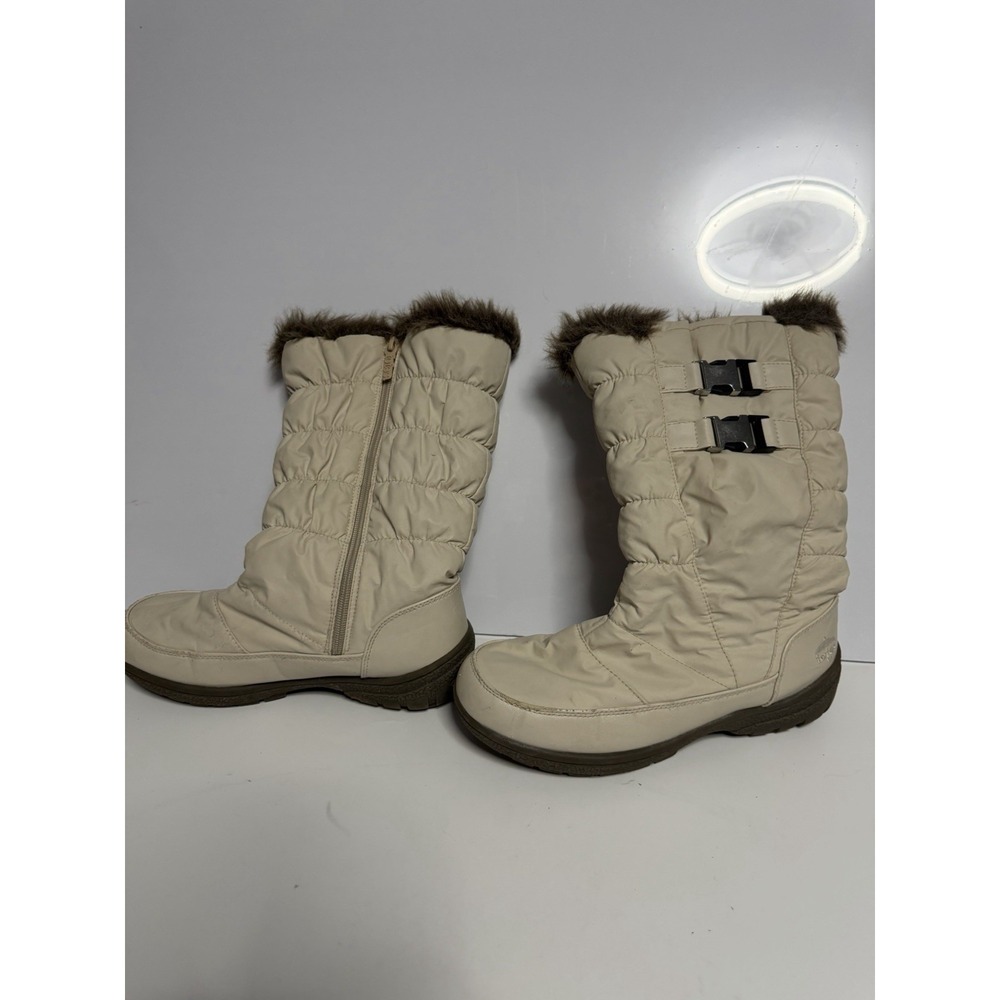 Totes Women's Winter Snow Boots Ivory Faux Fur Lining Double Buckle Zip Up 8 C-2